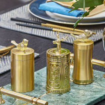 Pure copper light luxury toothpick pot gold deer Nordic modern home accessories living room dining room creative household dust toothpick tube