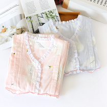 Cotton double gauze V collar lace summer Thin Moon clothes long sleeve trousers pregnant women pajamas nursing home wear