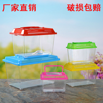 Large medium and small transparent portable pet feeding box Tortoise tank transport box plastic goldfish tank closed box