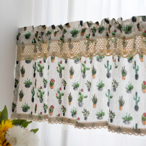 Hipster Nordic finished short curtain half curtain green plant cotton lace curtain half curtain curtain kitchen bathroom partition