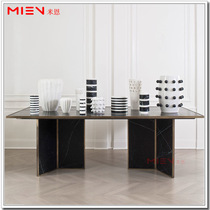 Modern Simple Nordic Light Luxury Stainless Steel Dining Table Small Household Marble Surface Metal Feet Rectangular Dining Table