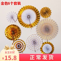 Golden 8 paper fan flower decoration suit Festival Decorative Items Wedding house Placement Wedding Festive Birthday Party