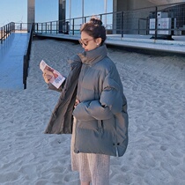 Korean version easing ins overalls oversize womens wave 2021 Winter new students short cotton clothes women