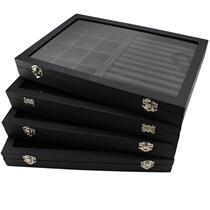 Medium Large Black Glass Cover Leather Jewelry Box Ring Earrings Bracelet Necklace Earrings Jewelry Box Jewelry