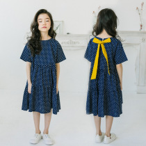 Childrens clothing 2019 new girls polo point dress in big children cotton cotton short sleeve patchwork skirt parent-child dress summer
