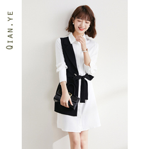 Spring Dress Shirt Dress Shirt Dress 2022 New Winter Splice Skirt White Fake Two Design Sensation Little Crowdwoman