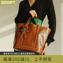 Full hand stitch Italy handmade Christmas limited gingerbread man oil wax cow leather tote bag