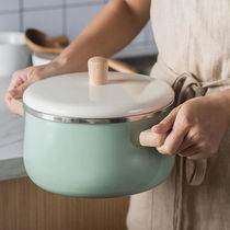 Nordic Enamelling Wood Handle Thickened Enamel Milk Pan Tangpan Enamel Pan Cooking Pan Cooking Pan induction cooktop Enamel Soup Pan