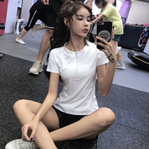 Sports coat womens summer new half zipper short sleeve slim slim mesh back quick-drying gym yoga suit