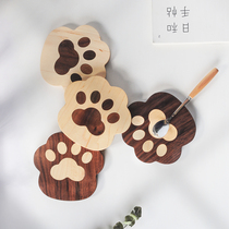 Wood Upper Cute Creative Black Walnuts Cat Claw Cup Mat Home Maple Wood Insulation Mat Solid Wood Table Mat Anti-Burn