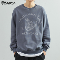 Spring and autumn new mens sweatshirt loose round collar sleeve head Han version Trend casual embroidery 100 hitch long sleeve jacket boomer