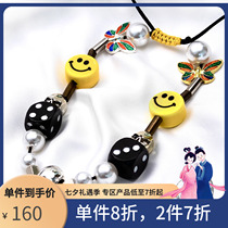 (Official)EVAE pearl dice smiley face silver necklace rocky same style hip-hop tide brand pendant male