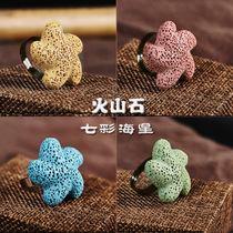 Female Japan-ROK original colorful volcanic stone hand-made joint ring finger ring adjustable