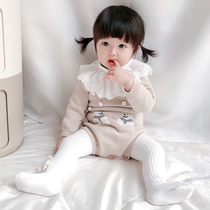 Korean version of net Red Spring and Autumn knitted jumpsuit jumpsuit cotton female Baby Baby Baby hundred days Princess cute climbing clothing winter