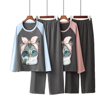 Pajamas Woman Autumn Winter Cation Double Face Suede Thickened Warm Long Sleeve Kitty Printed Home Conserved Spring Autumn Suit