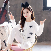 Girls  long-sleeved cotton thin spring and Autumn pajamas Childrens middle and large childrens princess little girl 13-year-old home dress set