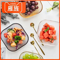 Day style Color Phnom Penh Hammer Grain Square Glass Bowl Vegetable Fruit Salad Dessert Bowl source Factory Wholesale