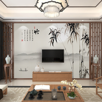 Chinese custom ink bamboo landscape TV background wallpaper bedroom seamless wall cloth Sofa study mural wall cloth