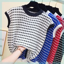  Summer new round neck all-match top womens Korean slim slim ice silk sweater bottoming vest T-shirt tide