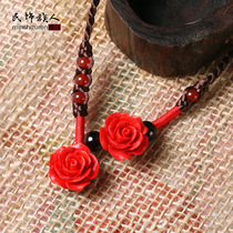 National style original handmade lacquer carving rose choker red necklace wedding jewelry gift