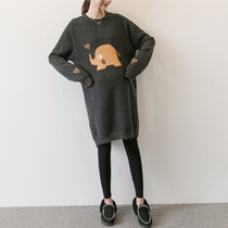 Pregnant women knitted dress autumn and winter fashion loose long pullover warm pregnant women sweater base shirt spring tide