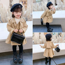 Girls trench coat 2021 new autumn and winter clothing for girls baby in foreign style long children's clothing English wind children's coat tide