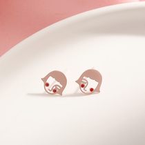 925 sterling silver shy girl pink earring personality fashion creative funny cute girl heart earring