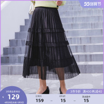 MSShe big code womens dress 2022 new fat mm spring dress knitted lotus leaf plexu skirt mesh yarn long style half body dress