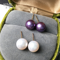 Sime Siman 18K gold freshwater pearl earrings exquisite simple jue color demon purple women