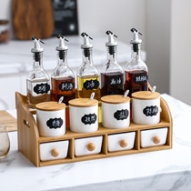 Japanese kitchen Ceramic seasoning box set Household combination Glass oil bottle Sauce vinegar creative seasoning bottle jar seasoning jar