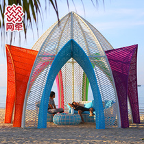 Net pull outdoor pavilion outdoor advertising campaign sunshade tent rattan garden courtyard villa furniture wooden house Pavilion
