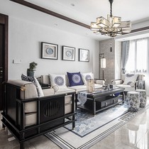 New Chinese-style sofa Chinese-style solid wood sofa combination living room sofa model room whole decoration homestay tea room high-end sofa
