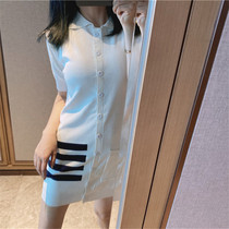 Silver Childrens Day Thom Browne 20 new TB four bar polo collar dress with slim fit knitted woman dress