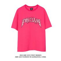 AWE GOD national tide American hot diamond letter short-sleeved top mens and womens street loose couple casual bottoming T-shirt