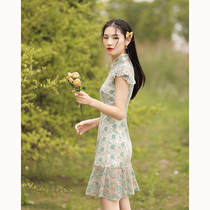 Cheongsam 2021 new female summer short young lace improved fishtail skirt French niche retro little man