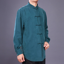 High-end Mens Tang Dress Long Sleeve Blouse National Wind Middle-aged Male Embroidered Linen 100 Forong Tencel Chinese Dish Clasp