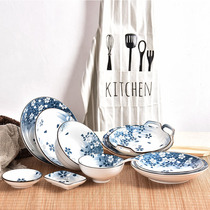Creative ceramic dish set Japanese household cherry tableware set Rice bowl Soup bowl Round dish plate Binaural plate