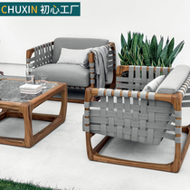 Outdoor Rattan Sofa Outdoor Patio Teak Wood Furniture Rain Protection Sunscreen Hotel Villa Yang Armchair Garden Combinations
