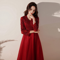 Toast High End Bridal Big Code Fat Mm Summer 2022 New Pregnant Woman Temperament Engagement Wine Red Evening Gown Woman
