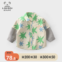 Rabbi Tree Boy Clothing Boy Long Sleeve Shirt 2022 Spring Dress New Baby Fake Two Printed Shirt Child Blouse