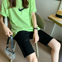 Pregnant woman pants summer outside wearing a broken hole jeans pant underpants shorts fashion Chauma outside wearing totbelly 50% pants