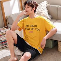 Pajamas mens summer cotton short sleeve shorts home wear thin summer casual loose fattening plus size suit