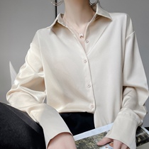 Real Silk Satin Advanced Sensation Lining Woman Long Sleeve Spring Autumn Loose 100 Hitch Commuter Blouse Shirt Design Sense Little white