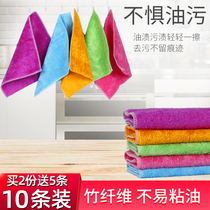 Bamboo fiber dishwashing cloth is not easy to stick with oil water absorption thick dishwashing towel housework cleaning no hair thickening scrub