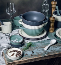 Rice bowls Single blue cutlery One food bowl Dish Free Mix Home minimalist atmosphere No Bronzed ceramic dishes
