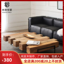 Nordic Solid Wood Folk Sleeping Industrial Wind Retro Tea Table Iron Art Log Tea Table Living Room Home Tea Desk Extremely Short Tea Table