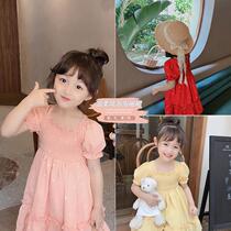 2020 girls dress foreign wave point childrens summer dress short sleeve skirt baby Net red bubble sleeve princess skirt tide