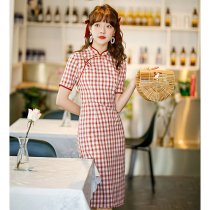 Plaid Cheongsam Republic of China style retro temperament improved version of the dress 2021 new daily young girl summer
