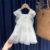 Girls dress 2022 new 1 year old 345 child baby super fairy white pink princess skirt suspender skirt gauze skirt