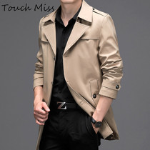 TOUCH MISS mid-length windbreaker mens 2021 new lapel large size casual business British style mens jacket